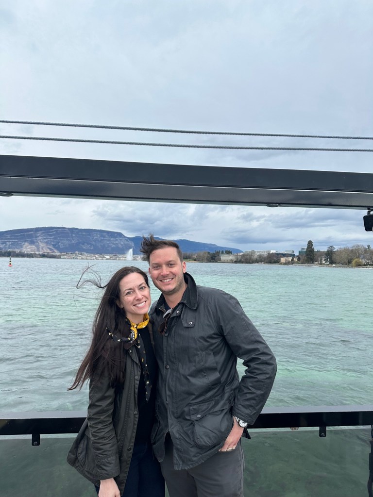 Lou and Bridget aboard their private boat on Lake Geneva