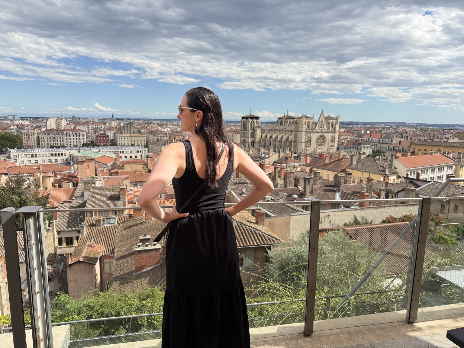 Bridget on the Villa Florentine terrace overlooking Lyon