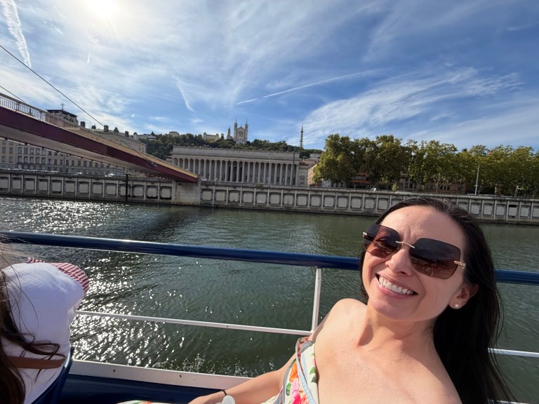 Bridget aboard a sightseeing boat in Lyon