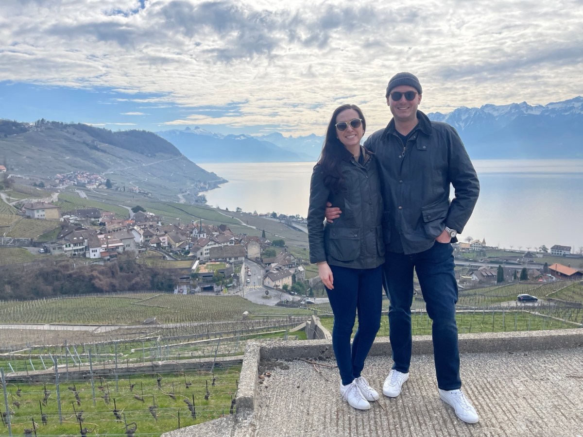 Lou and Bridget overlooking the Lavaux vineyards and Lake Geneva