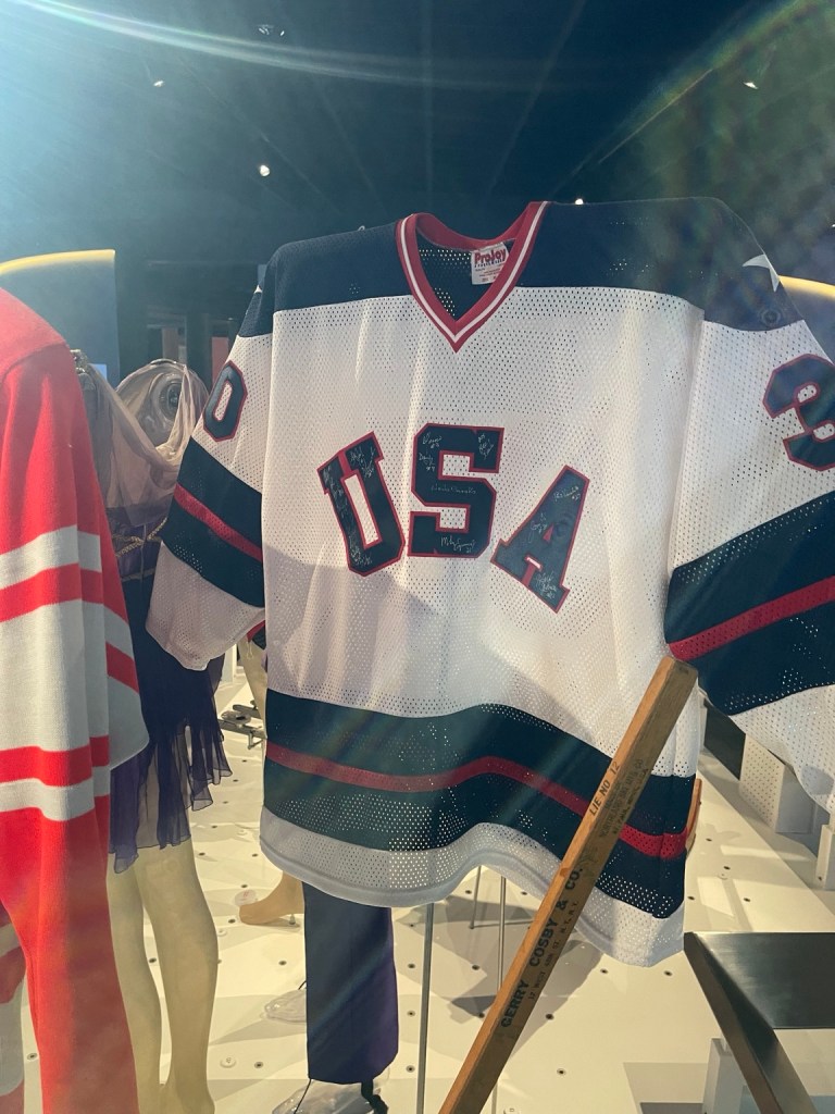 USA hockey jersey on display at the Olympic Museum