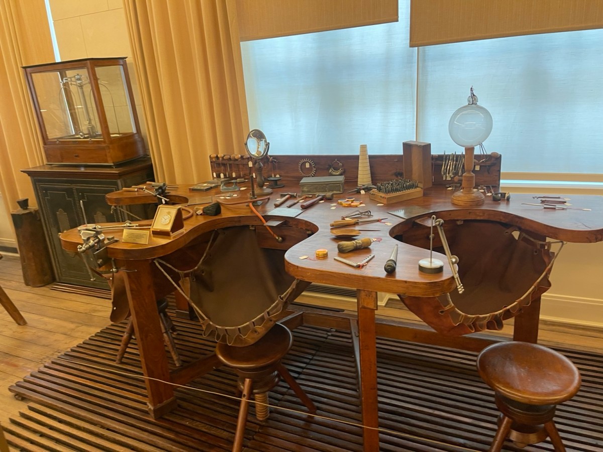Historic watchmaking workbench at the Patek Philippe Museum