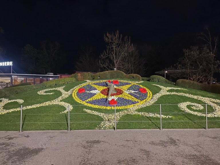 Geneva’s flower clock at night